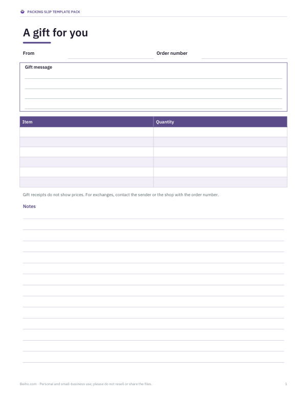 Preview of Printable Gift Slip Template